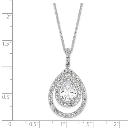 Sterling Silver Cheryl M Rhodium-Plated Brilliant-Cut Cz Double Halo Pear Shaped 18 Inch Necklace