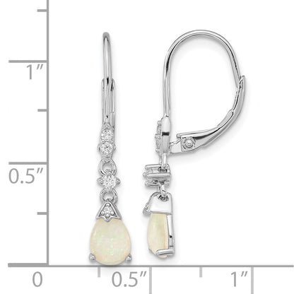 Sterling Silver Cheryl M Rhodium-Plated Cabochon Lab Created Opal And Brilliant-Cut Cz Dangle Leverback Earrings