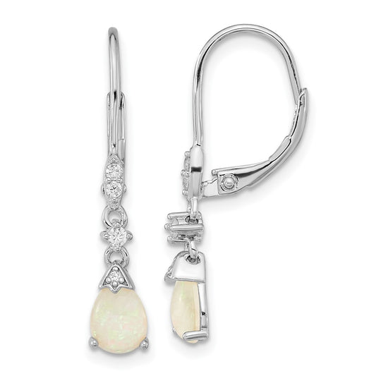 Sterling Silver Cheryl M Rhodium-Plated Cabochon Lab Created Opal And Brilliant-Cut Cz Dangle Leverback Earrings