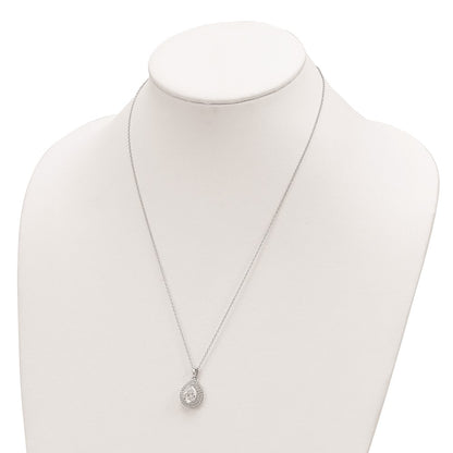 Sterling Silver Cheryl M Rhodium-Plated Brilliant-Cut Pear Shaped Cz Double Halo 18 Inch Necklace With 2 Extender