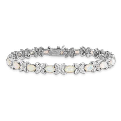 Sterling Silver Cheryl M Rhodium-Plated Fancy X And O Cabochon Lab Created Opal Brilliant-Cut Cz 7.25 Inch Bracelet