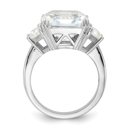 Sterling Silver Cheryl M Rhodium-Plated Asscher-Cut And Brilliant-Cut Cz 3 Stone Ring