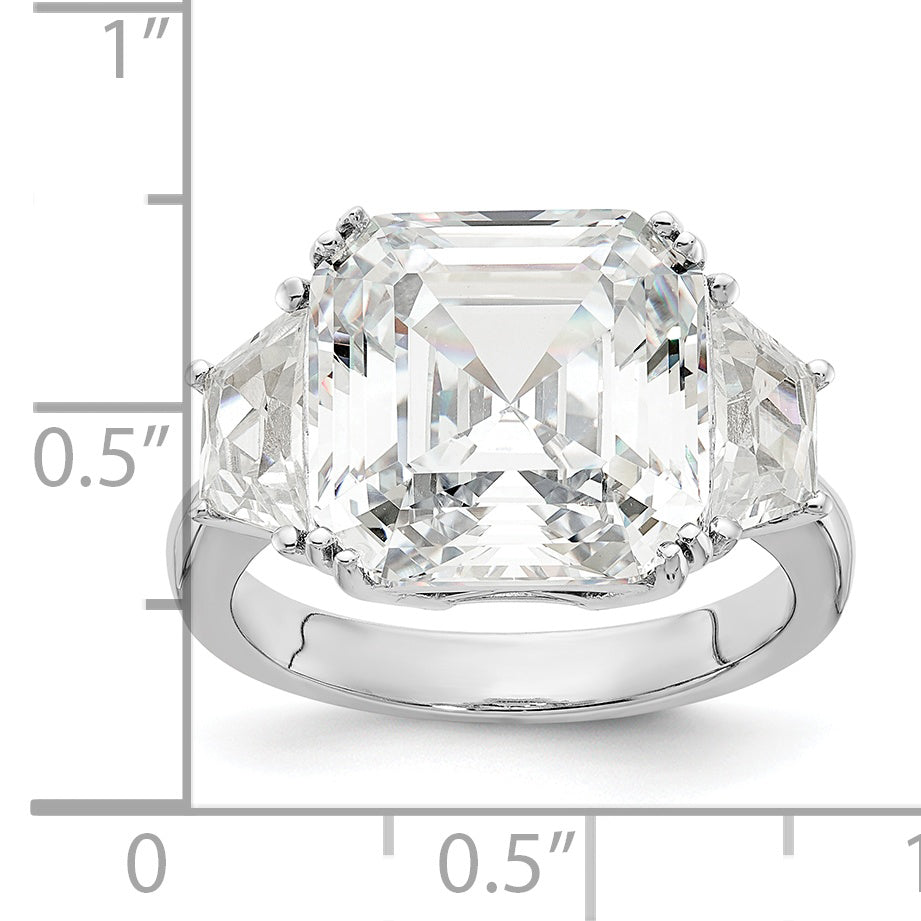 Sterling Silver Cheryl M Rhodium-Plated Asscher-Cut And Brilliant-Cut Cz 3 Stone Ring