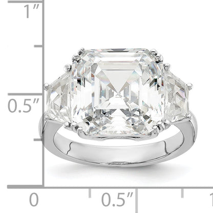 Sterling Silver Cheryl M Rhodium-Plated Asscher-Cut And Brilliant-Cut Cz 3 Stone Ring