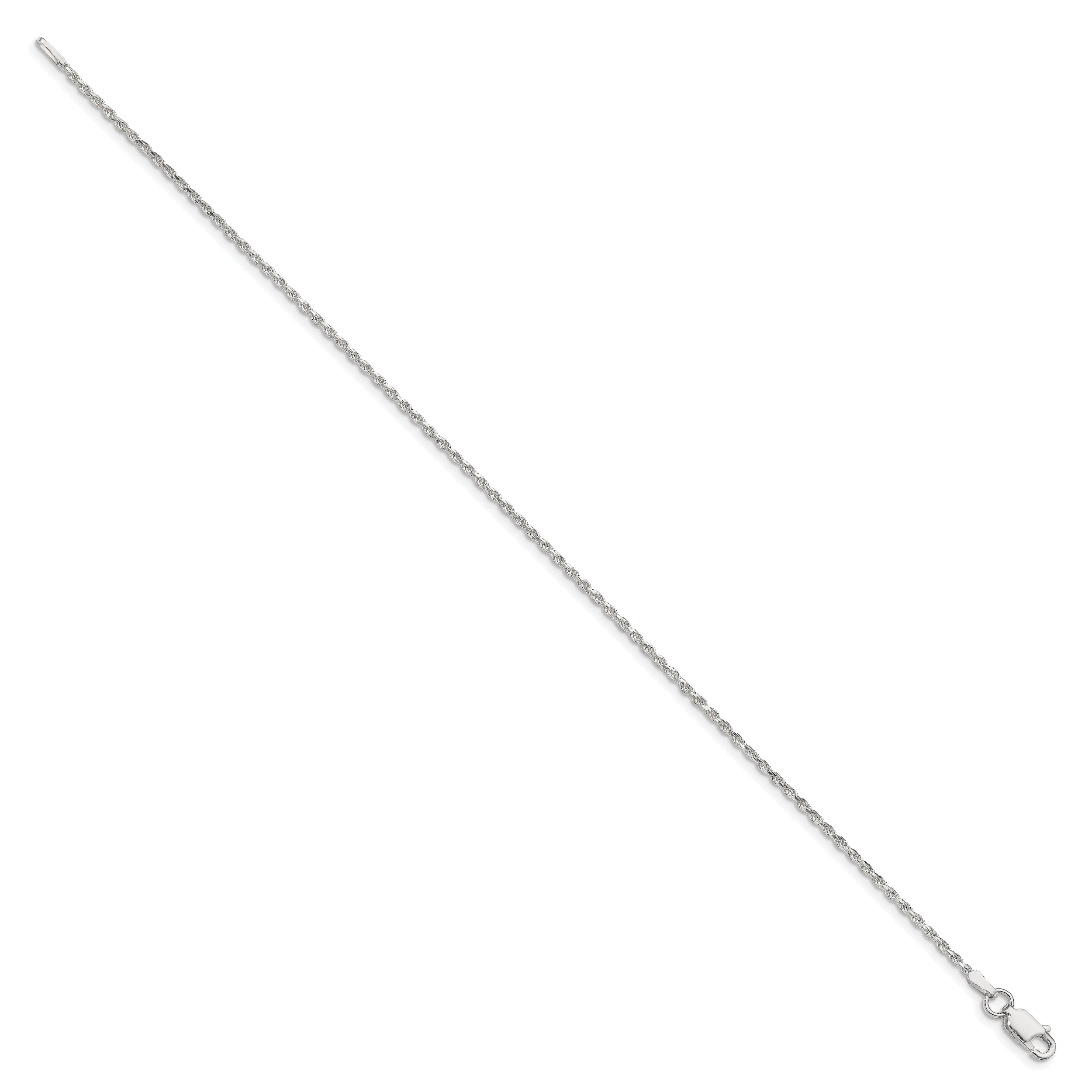 10 Inch Sterling Silver 1.5mm Diamond-Cut Rope Chain Anklet