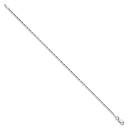 9 Inch Sterling Silver 1.7mm Diamond-Cut Rope Chain Anklet