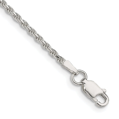 10 Inch Sterling Silver 1.85mm Diamond-Cut Rope Chain Anklet