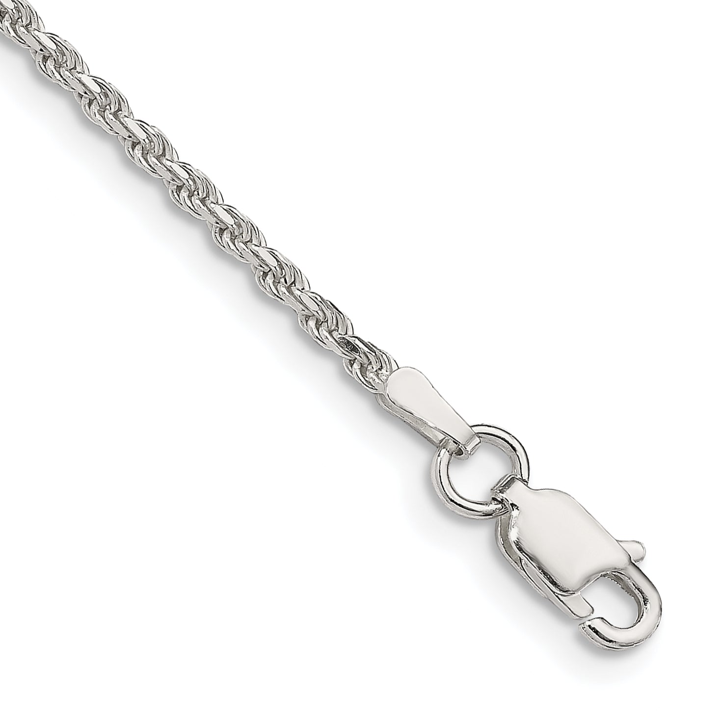 9 Inch Sterling Silver 1.85mm Diamond-Cut Rope Chain Anklet