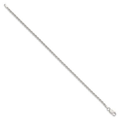 9 Inch Sterling Silver 2.25mm Diamond-Cut Rope Chain Anklet
