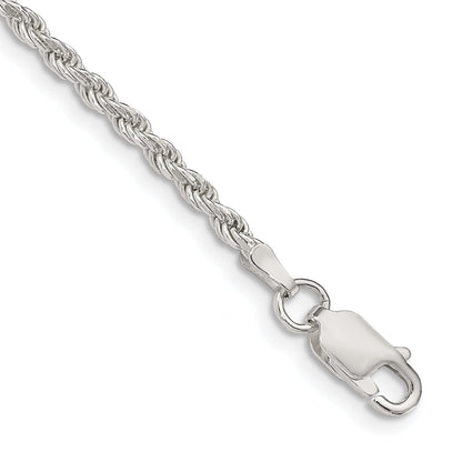 9 Inch Sterling Silver 2.25mm Diamond-Cut Rope Chain Anklet