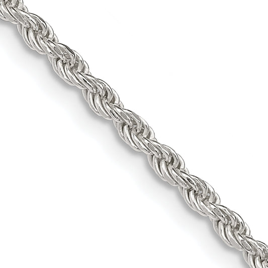 18 Inch Sterling Silver 2.25mm Diamond-Cut Rope Chain W/2In Ext.