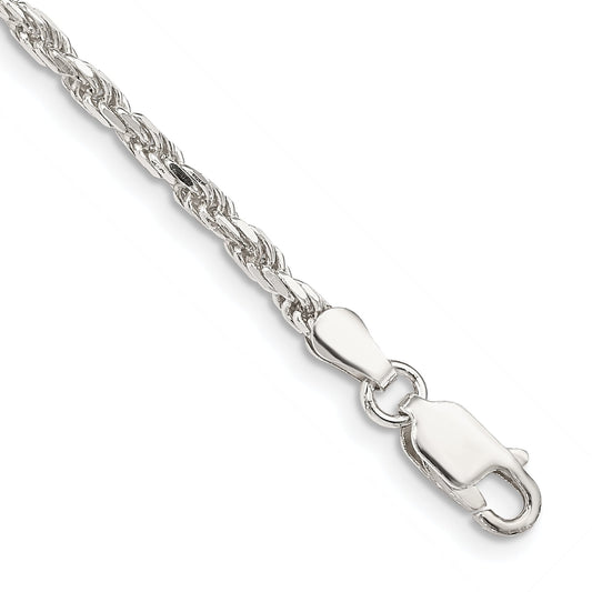 9 Inch Sterling Silver 2.5mm Diamond-Cut Rope Chain Anklet