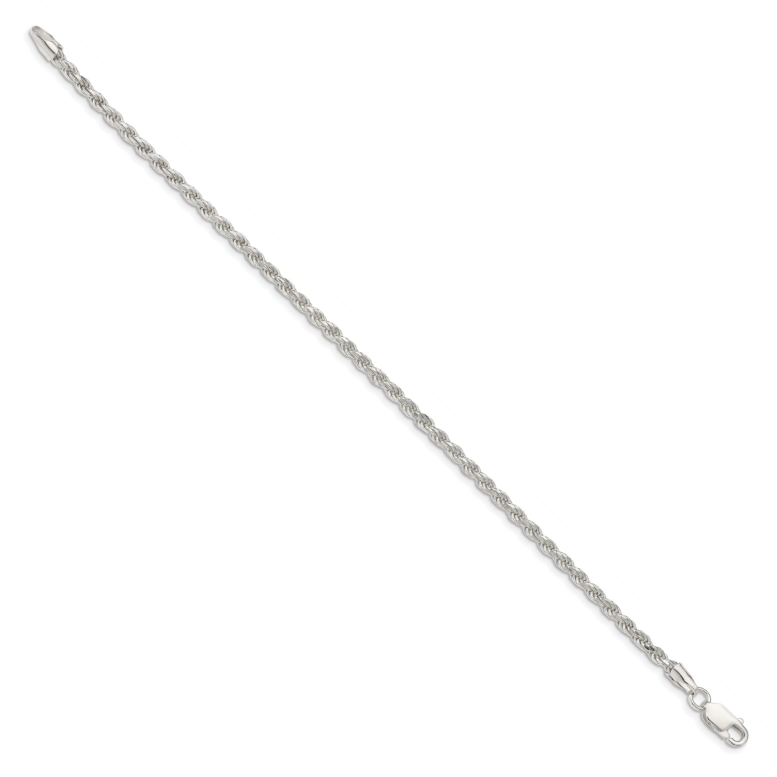 9 Inch Sterling Silver 2.75mm Diamond-Cut Rope Chain Anklet