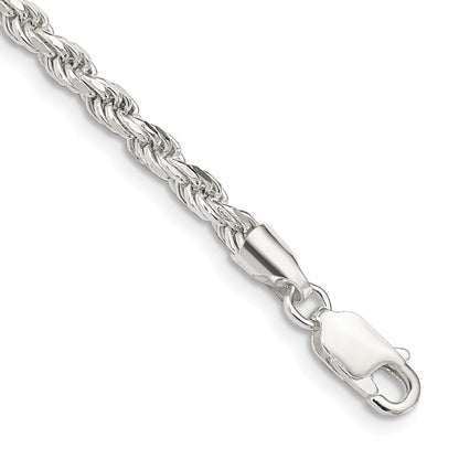 9 Inch Sterling Silver 3.2mm Diamond-Cut Rope Chain Bracelet