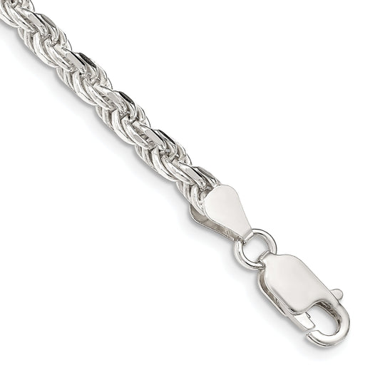 8 Inch Sterling Silver 4.25mm Diamond-cut Rope Chain Bracelet
