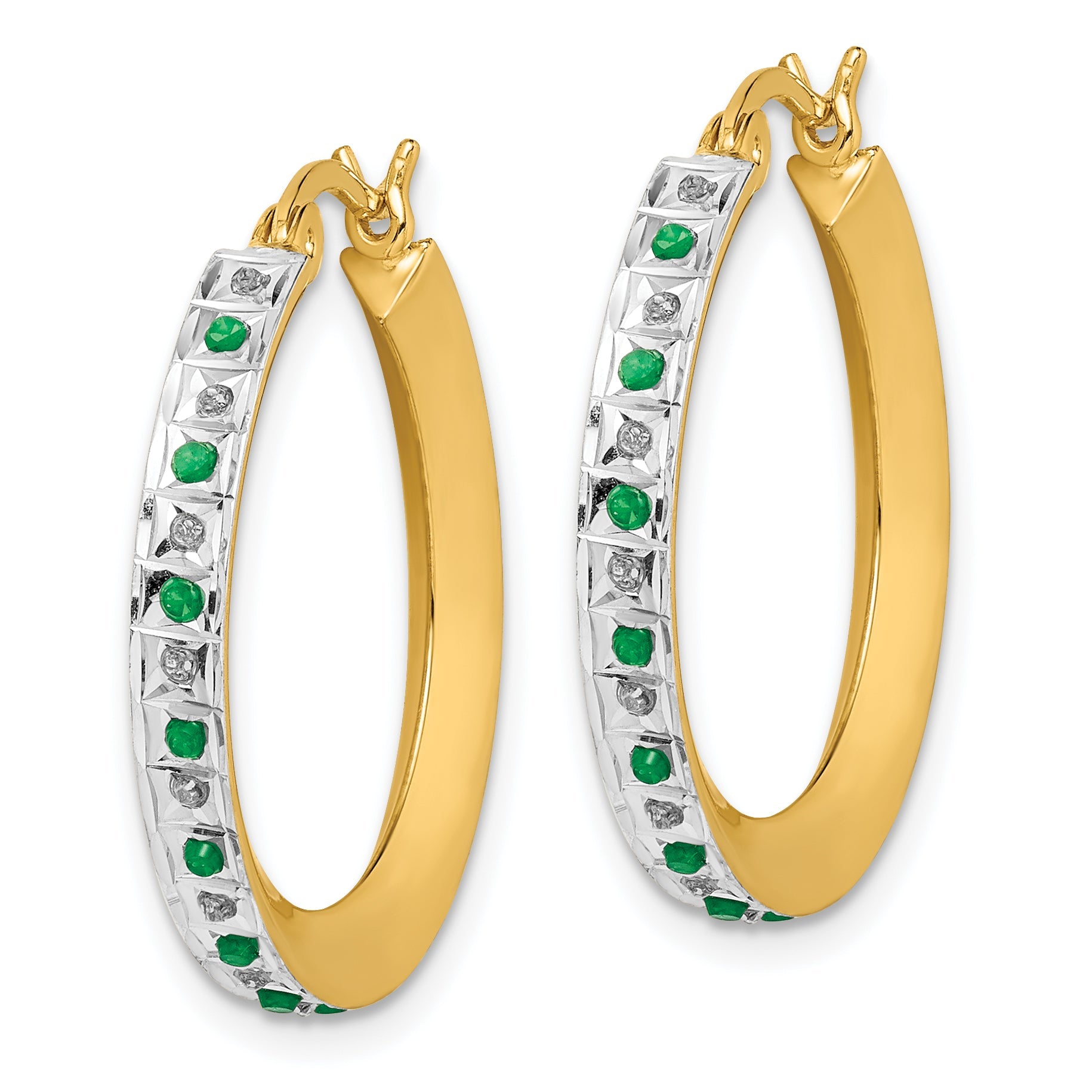 Sterling Silver Diamond Fascination Mystique 18K Gold-Plated And Emerald Round Hoop Earrings