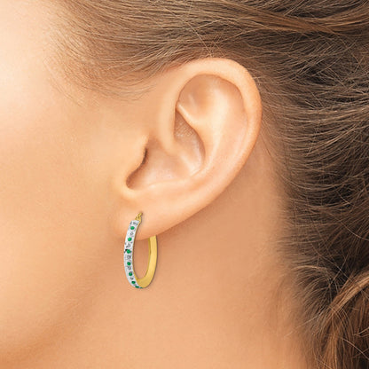 Sterling Silver Diamond Fascination Mystique 18K Gold-Plated And Emerald Round Hoop Earrings