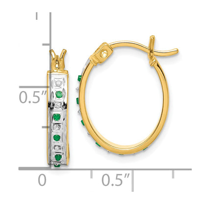 Sterling Silver Diamond Fascination Mystique 18K Gold-Plated And Emerald Oval Hoop Earrings