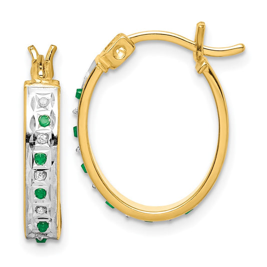 Sterling Silver Diamond Fascination Mystique 18K Gold-Plated And Emerald Oval Hoop Earrings