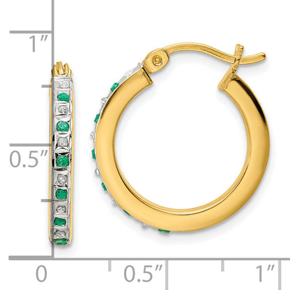 Ss/Gold Plated Diamond Fascination Mystique Sterling Silver 18K Gold-Plated And Emerald Hoop Earrings