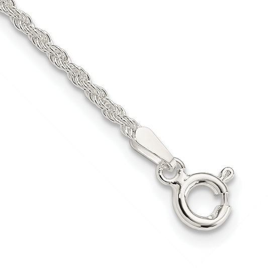9 Inch Sterling Silver 1.8mm Solid Rope Chain Anklet