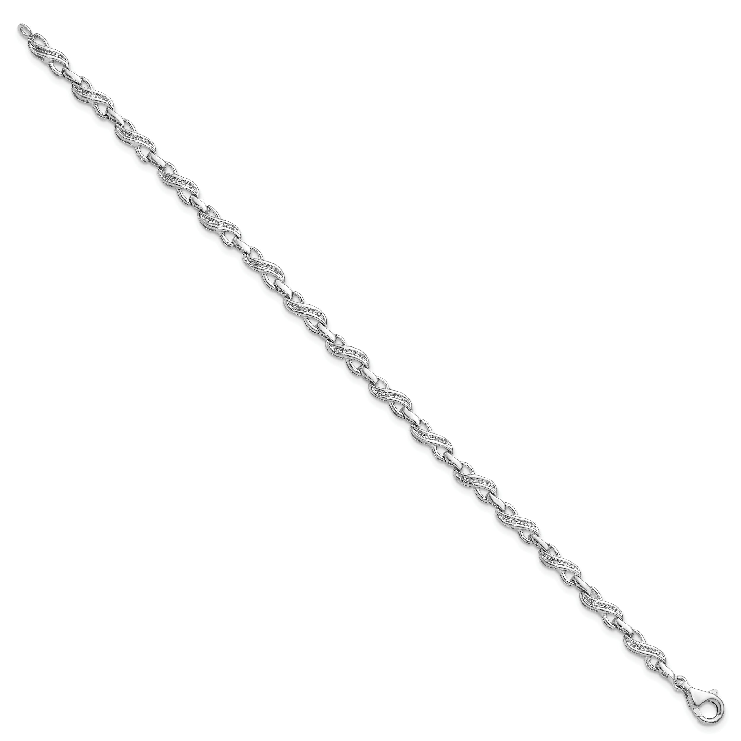 Sterling Silver Rhodium-Plated Diam. Infinity Symbol Bracelet