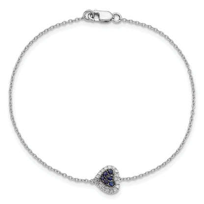 7 Inch Sterling Silver Rhodium Diam. & Sapphire Heart Bracelet