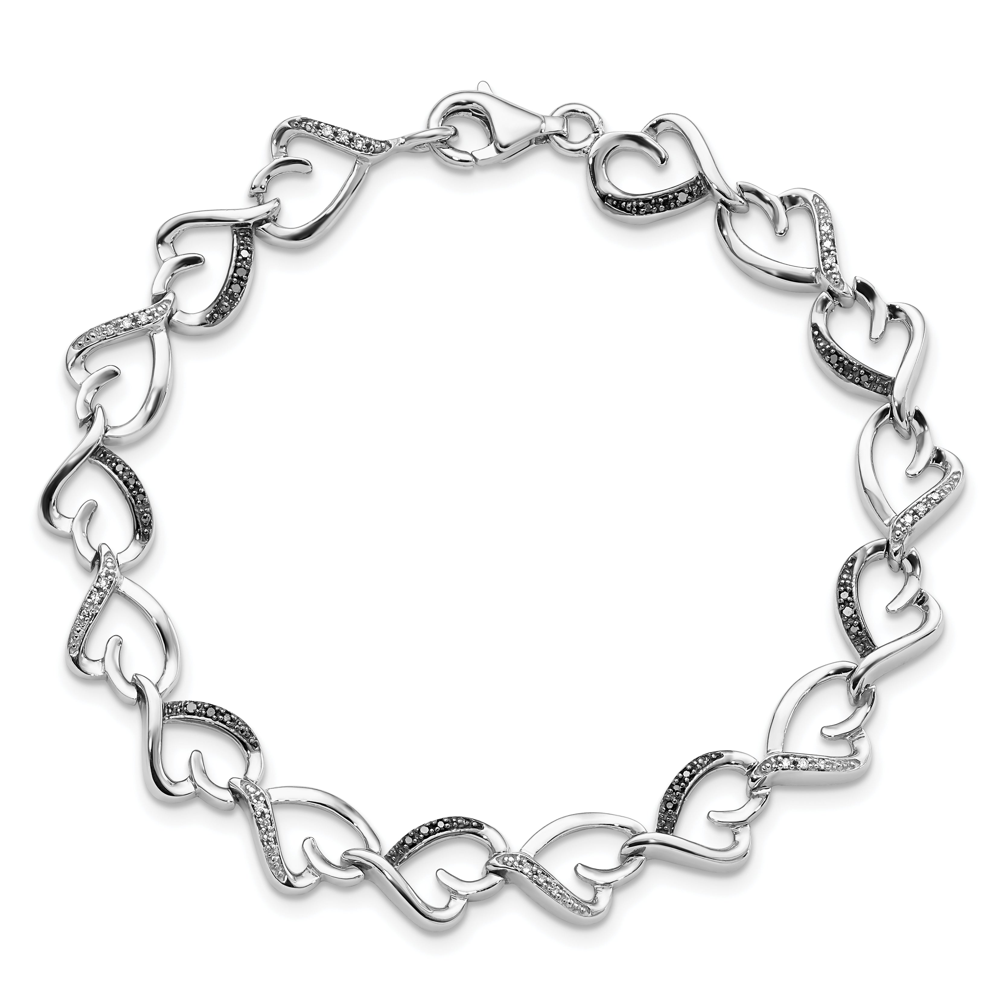 Sterling Silver White Night Rhodium-Plated Black And Diamond Heart Infinity 7.5 Inch Bracelet