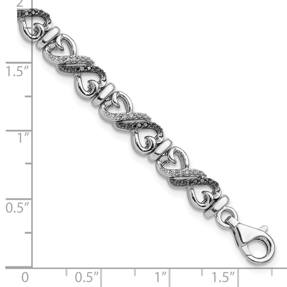 Sterling Silver White Night Rhodium-Plated Black And Diamond Infinity Heart 7.5 Inch Bracelet