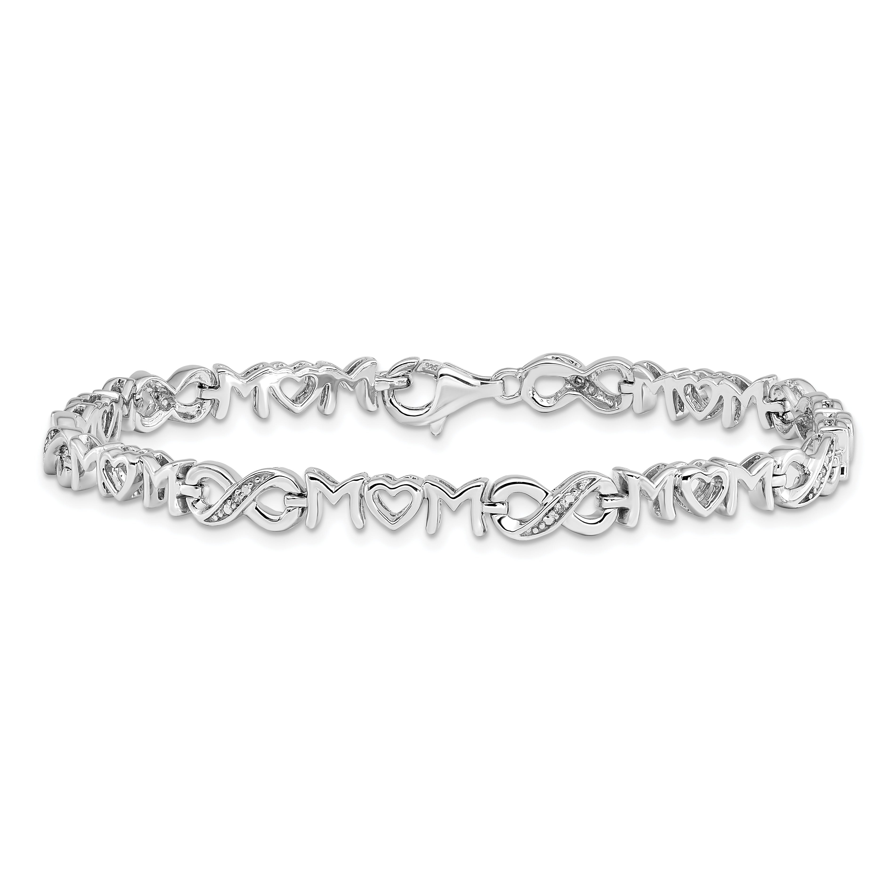7.5 Inch Sterling Silver Rhodium-Plated Heart Mom Infinity Diamond Bracelet