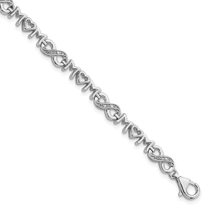 7.5 Inch Sterling Silver Rhodium-Plated Heart Mom Infinity Diamond Bracelet