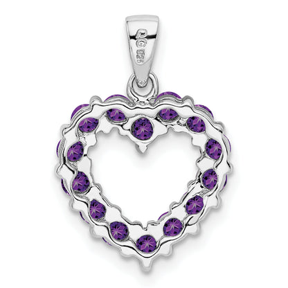 Sterling Silver Rhodium Plated Amethyst Heart Pendant
