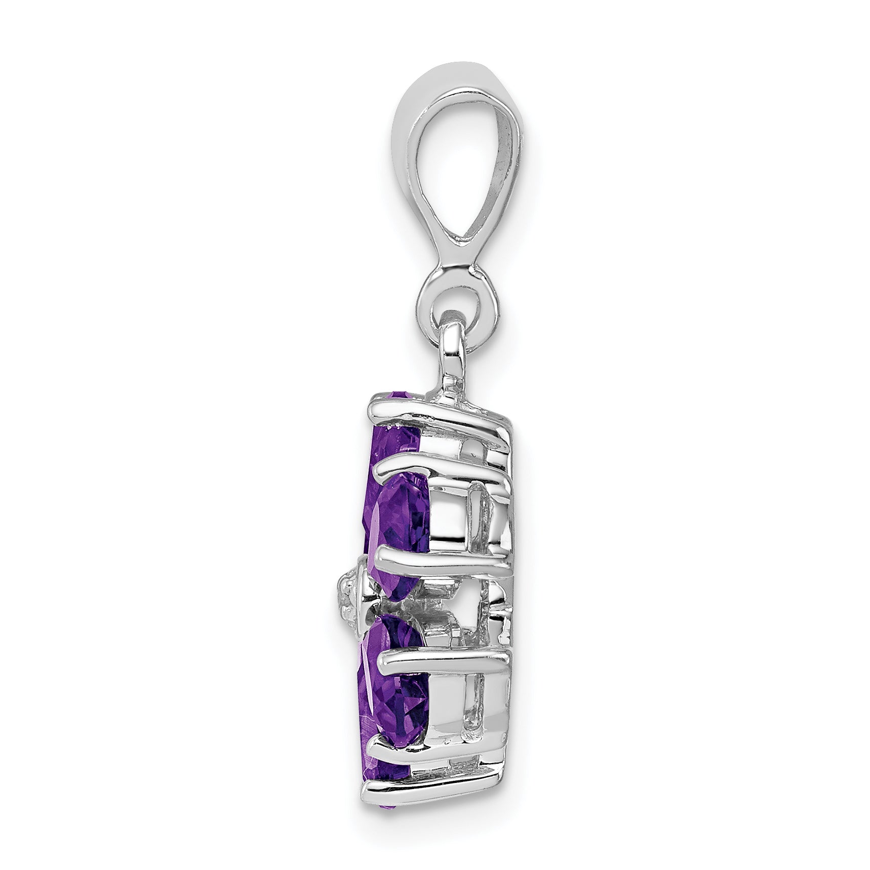 Sterling Silver Rhodium Plated Amethyst And Diamond Flower Pendant