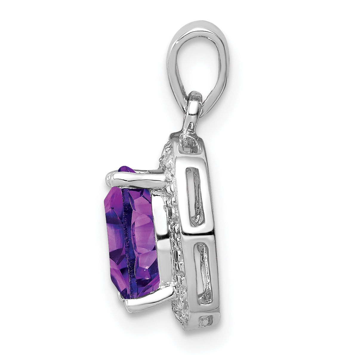 Sterling Silver Rhodium Plated Amethyst And Diamond Pendant