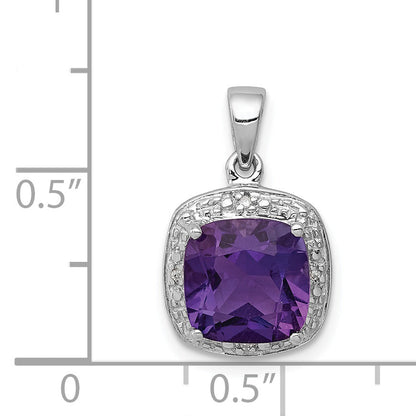 Sterling Silver Rhodium Plated Amethyst And Diamond Pendant