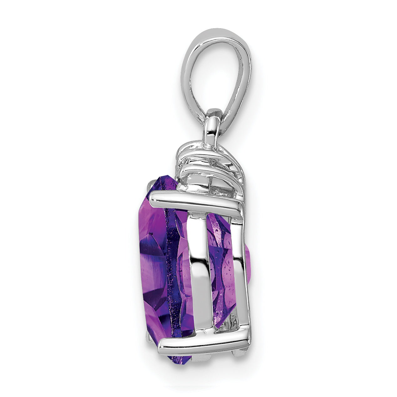 Sterling Silver Rhodium Plated Amethyst And Diamond Pendant
