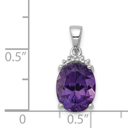 Sterling Silver Rhodium Plated Amethyst And Diamond Pendant