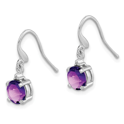 Sterling Silver Rhodium Plated Amethyst And Diamond Wire Earrings