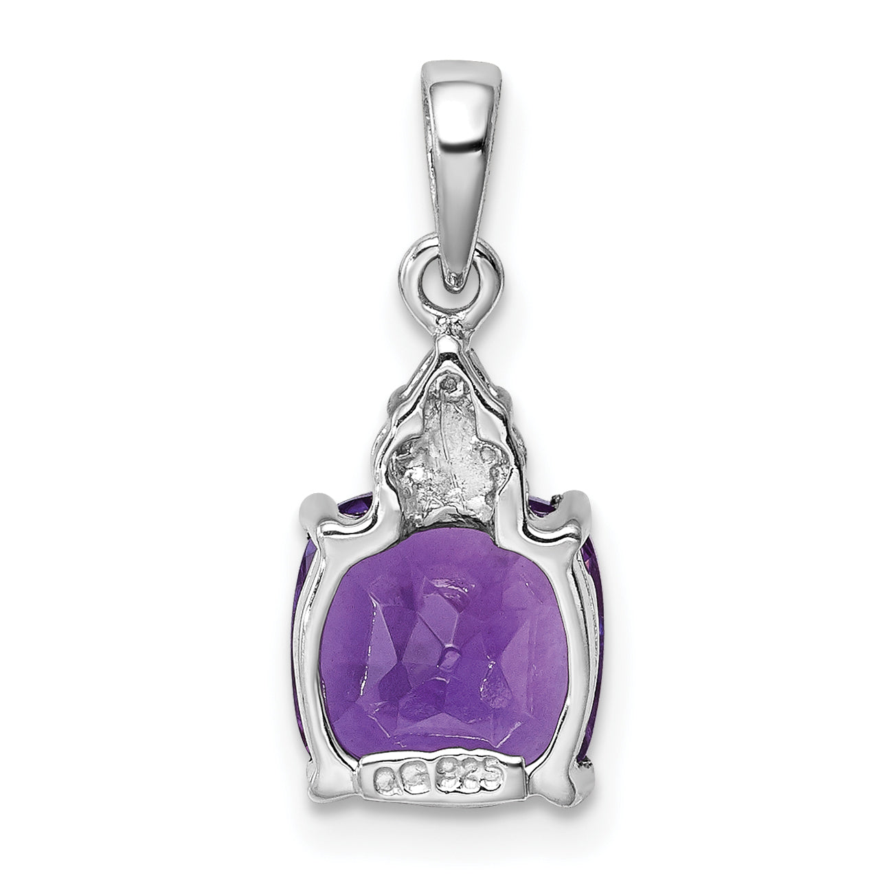 Sterling Silver Rhodium Plated Amethyst And Diamond Pendant