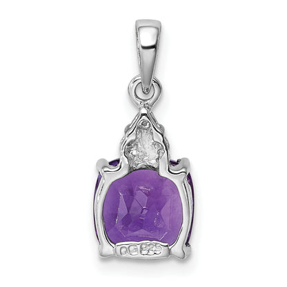 Sterling Silver Rhodium Plated Amethyst And Diamond Pendant