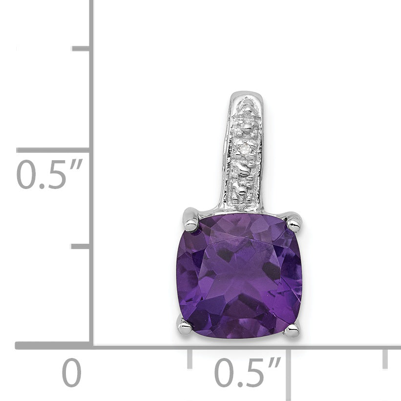 Sterling Silver Rhodium Plated Amethyst And Diamond Pendant