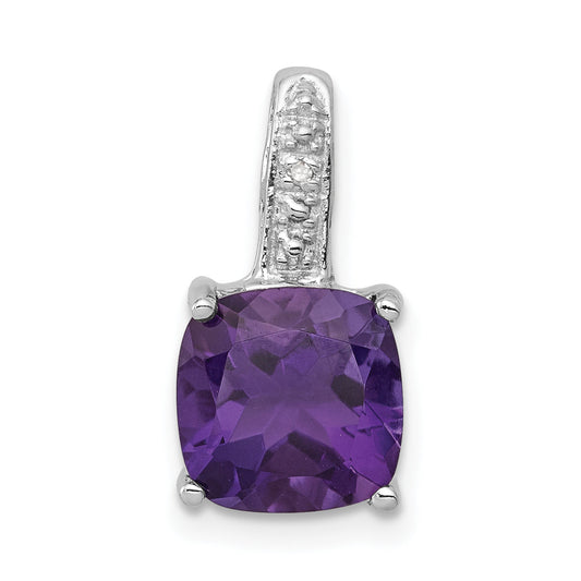 Sterling Silver Rhodium Plated Amethyst And Diamond Pendant