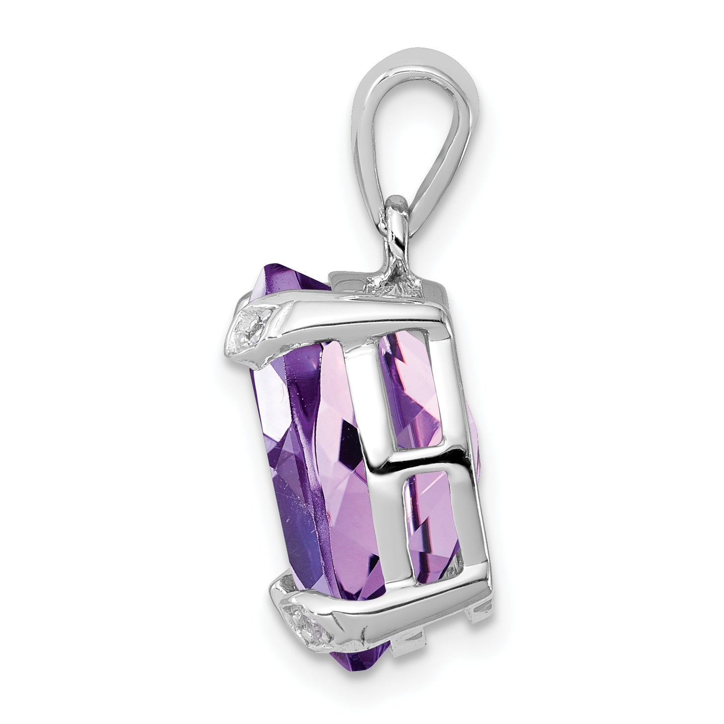 Sterling Silver Rhodium Plated Amethyst And Diamond Pendant