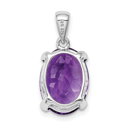 Sterling Silver Rhodium Plated Amethyst And Diamond Pendant