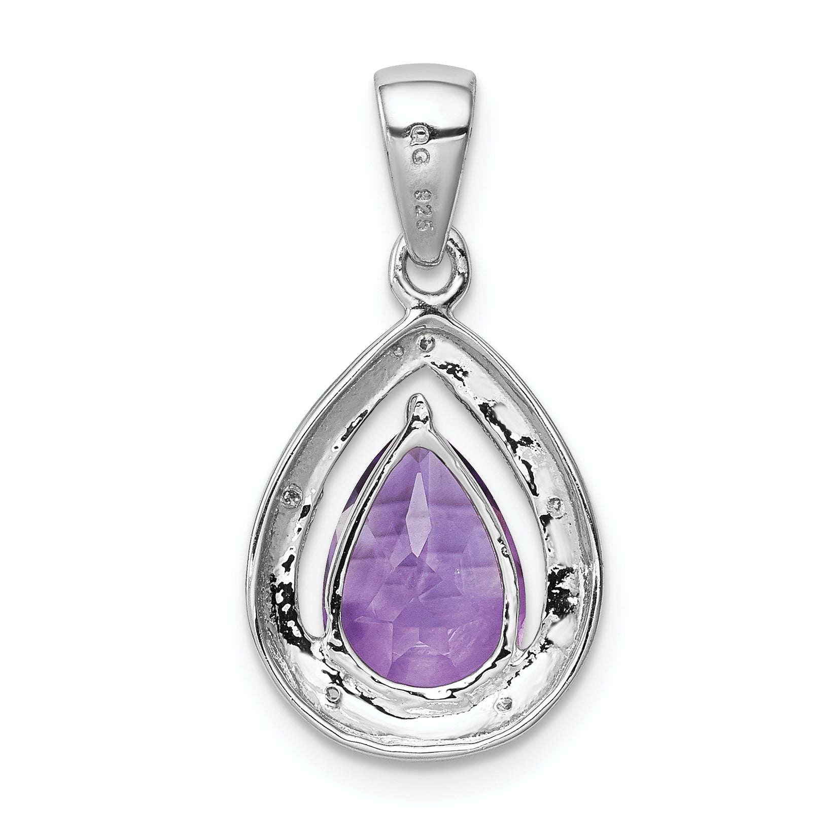 Sterling Silver Rhodium Plated Amethyst And Diamond Pendant
