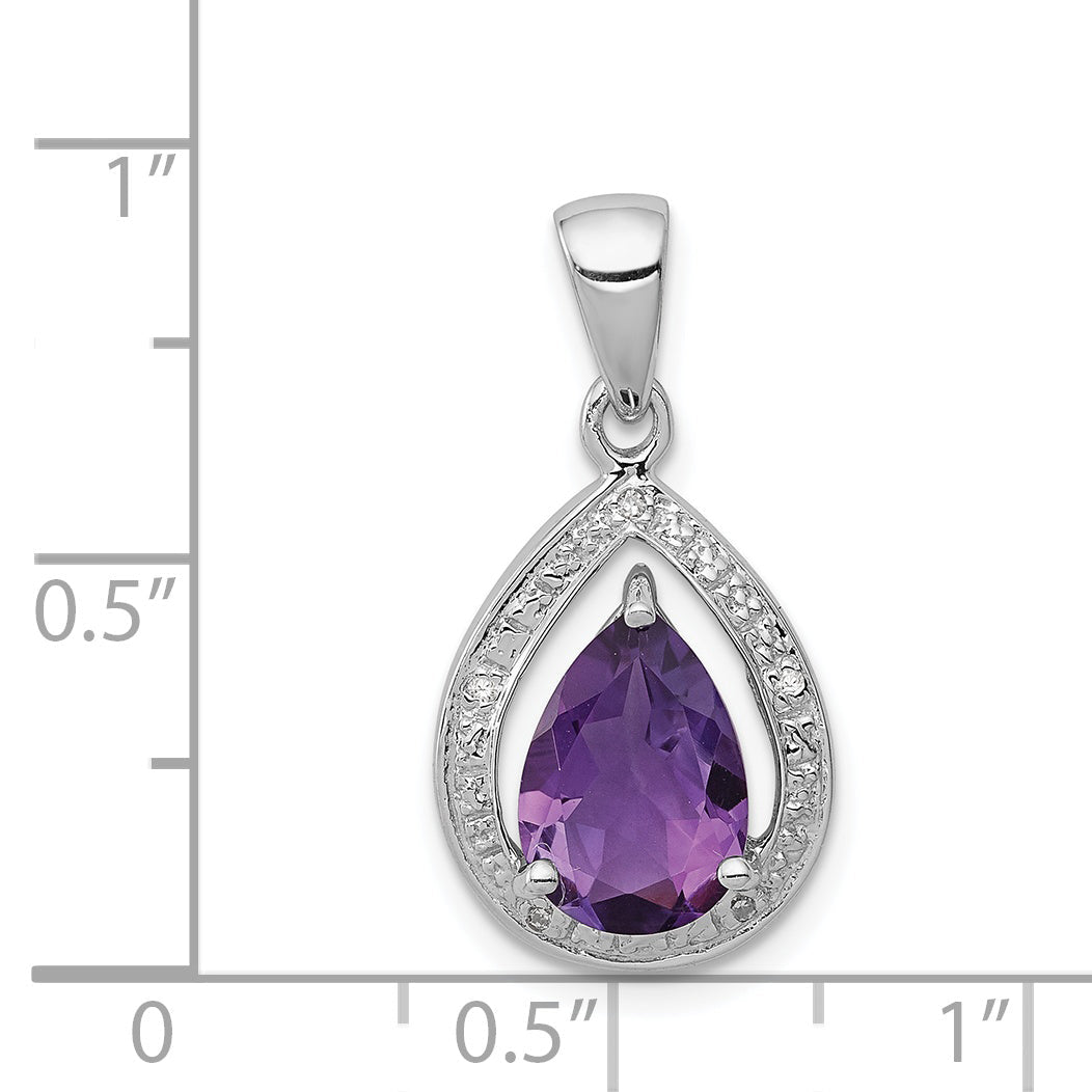 Sterling Silver Rhodium Plated Amethyst And Diamond Pendant