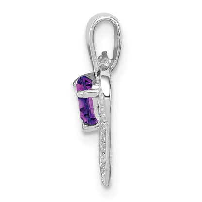 Sterling Silver Rhodium Plated Amethyst And Diamond Heart Pendant
