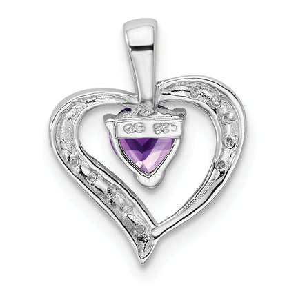 Sterling Silver Rhodium Plated Amethyst And Diamond Heart Pendant
