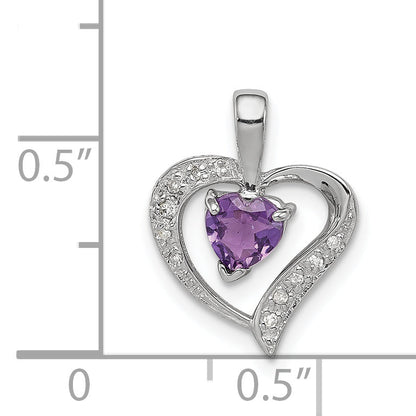 Sterling Silver Rhodium Plated Amethyst And Diamond Heart Pendant