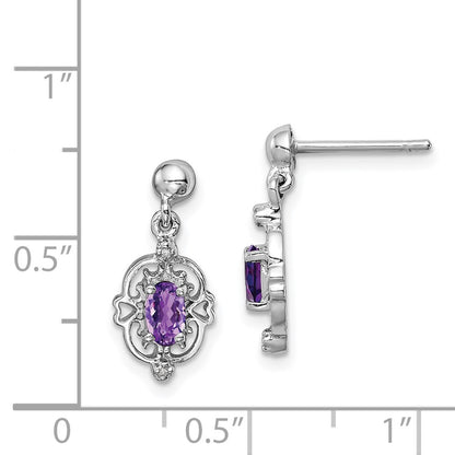 Sterling Silver Rhodium Plated Amethyst And Diamond Post Earrings